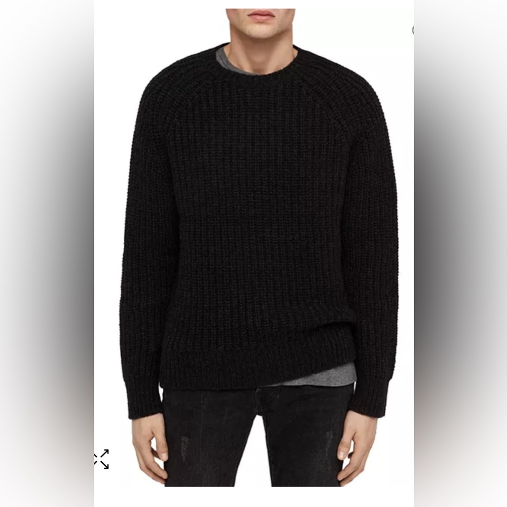 Allsaints Men’s‎ Mast Chunky-Knit Crewneck Sweater Charcoal Grey MEDIUM